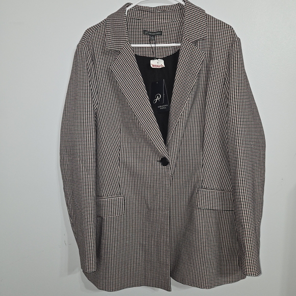 M#39 NWT Adrianna Papell Women's Black and White Houndstooth Blazer Size XL - Picture 1 of 7